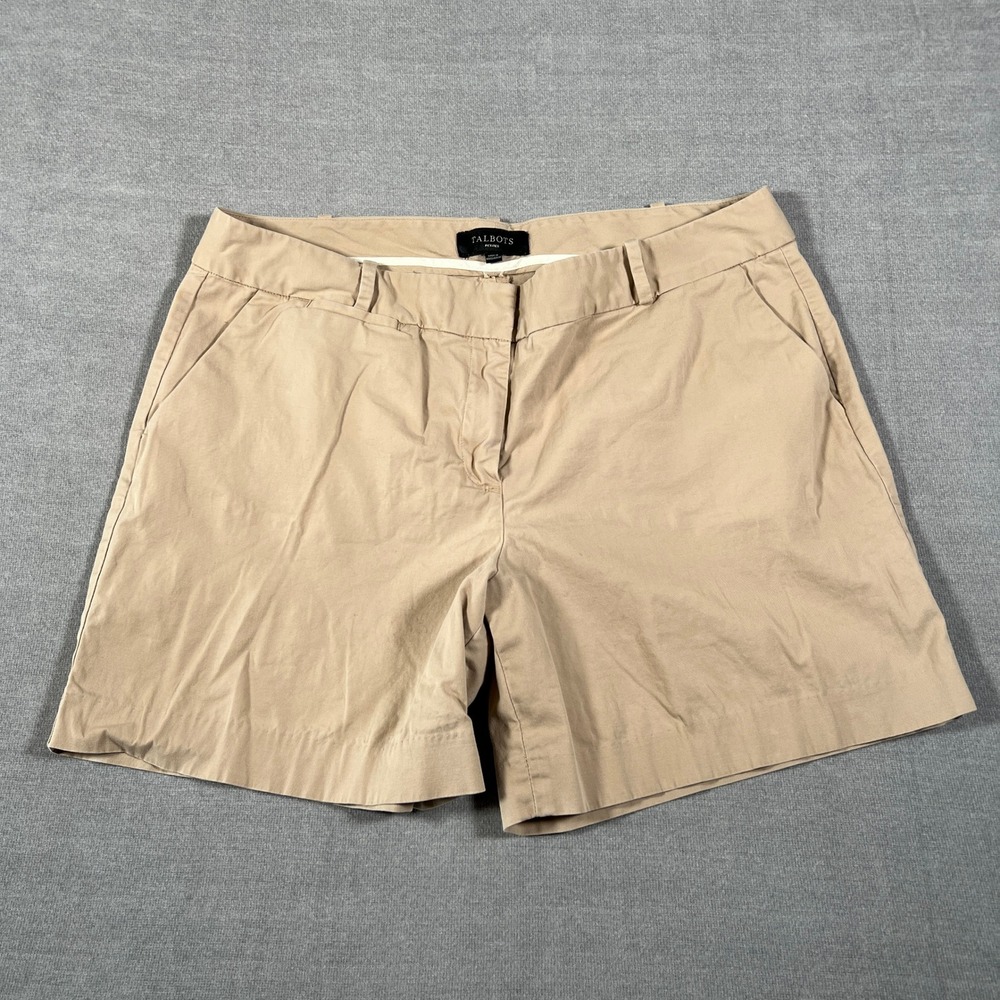 Talbots Chino Stretch Mid Rise Shorts Womens 14P Tan Cotton Blend